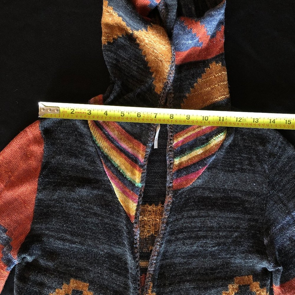 Free People Long Pattern Hooded Cardi Size M - Picture 7 of 12